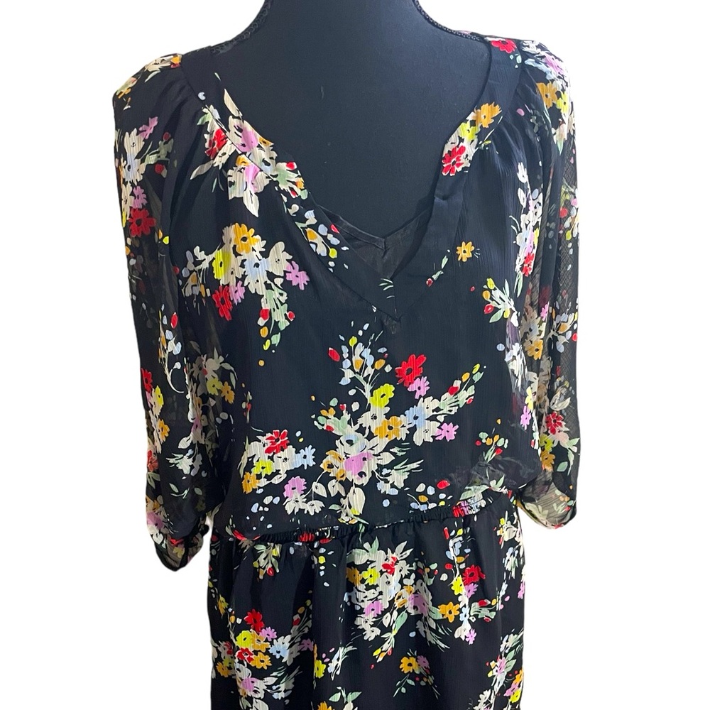Express - Black Floral Dress - Small - Sheer Shell